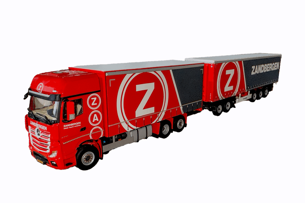 Modelwagen Mercedes Zandbergen LZV bestaande uit MB motorwagen met dolly en oplegger